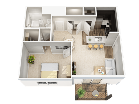 Floor plan for 1 bed, 1 bath, 720 sqft